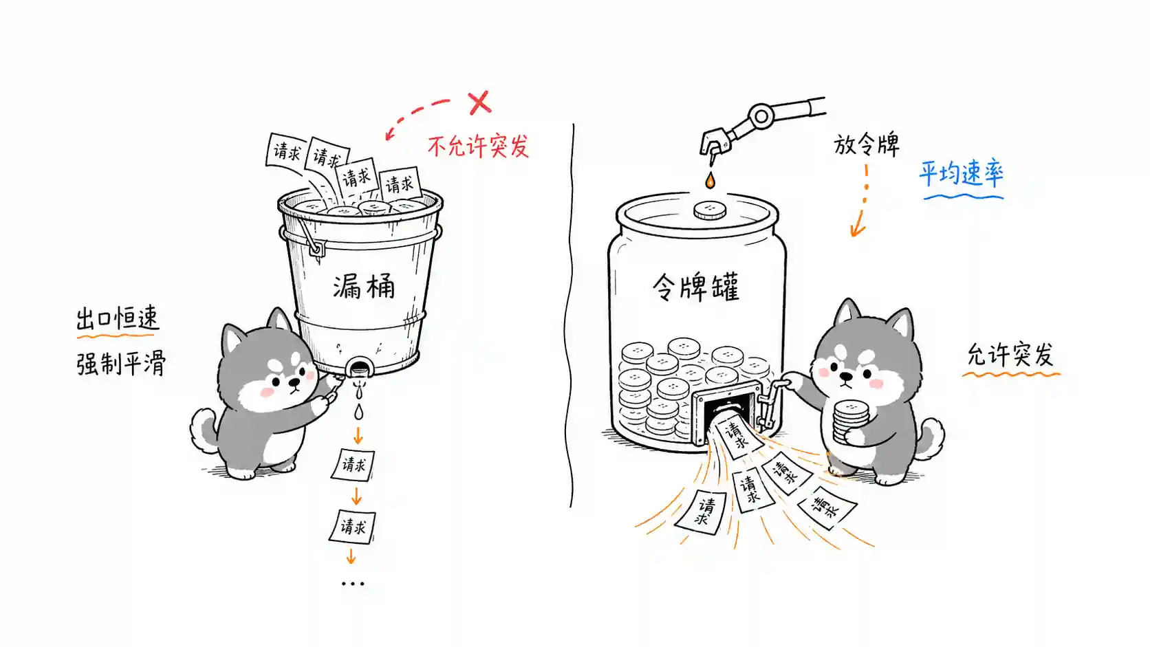 漏桶和令牌桶有啥区别？