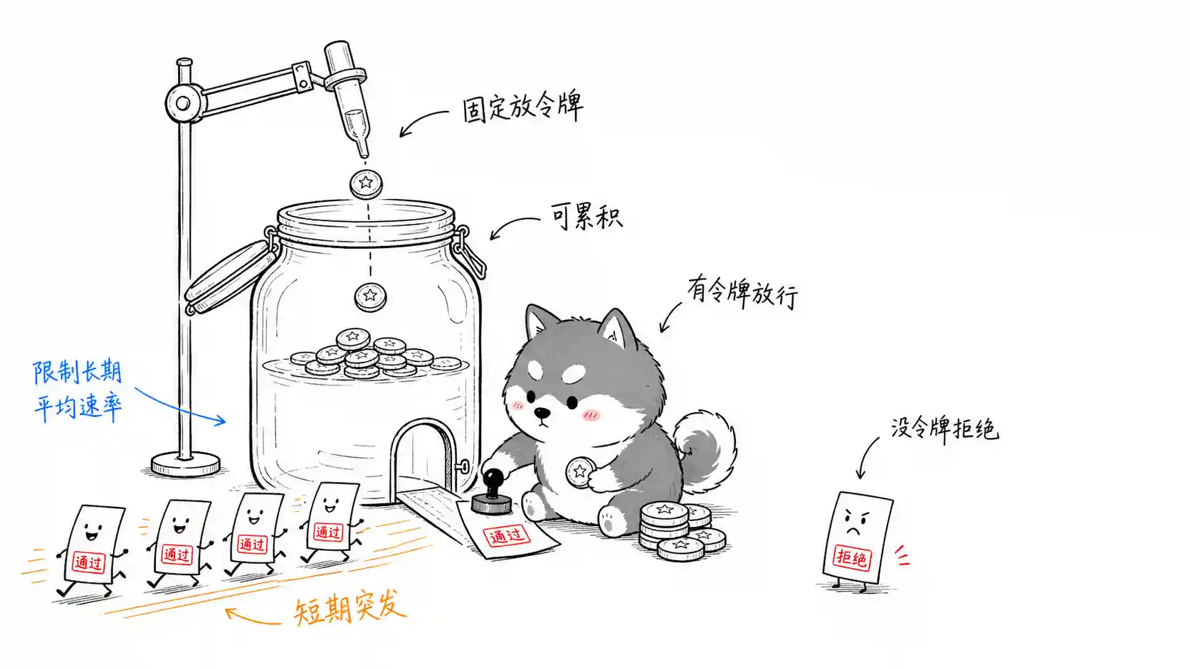 令牌桶算法允许突发