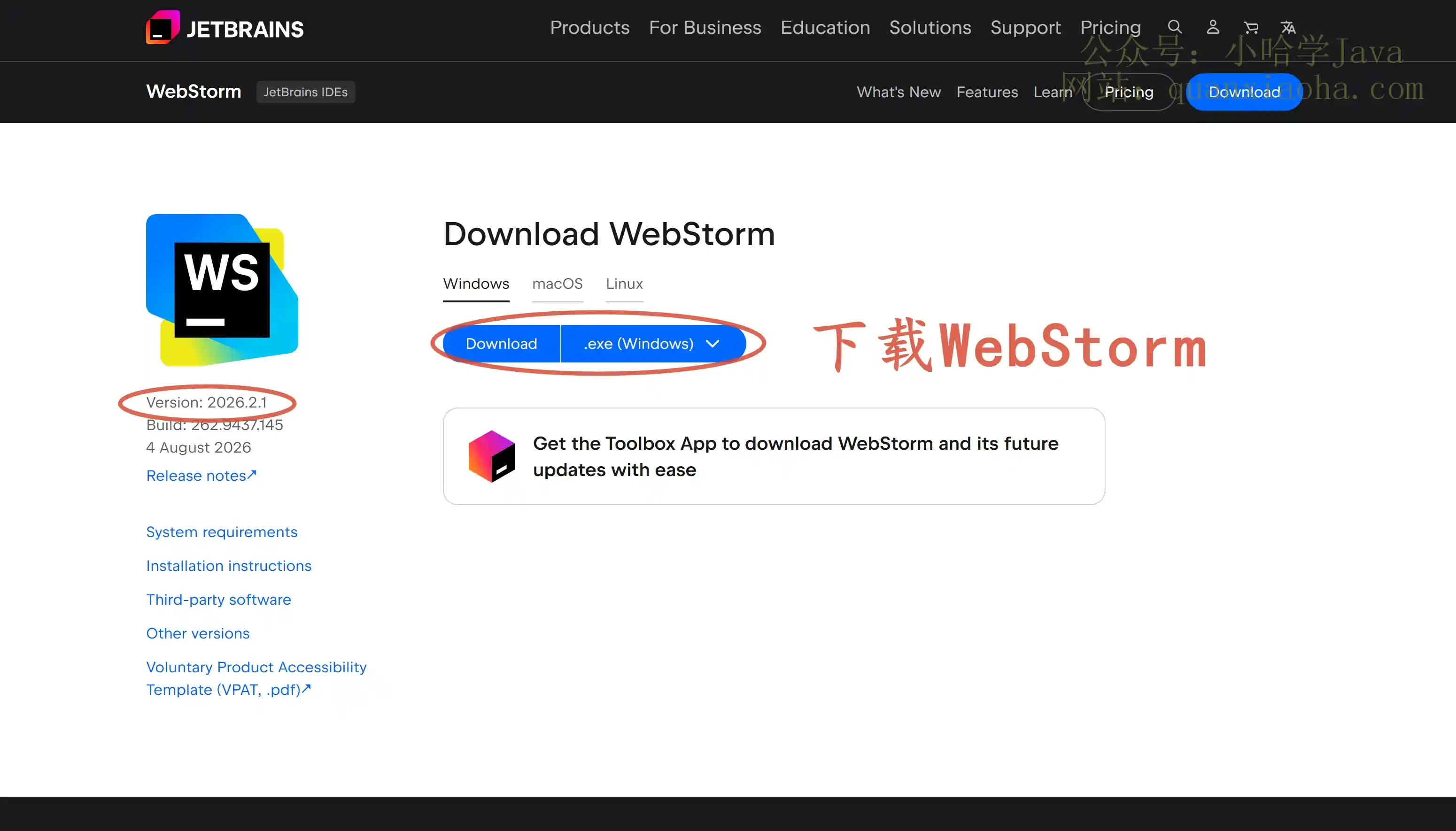 下载 Webstorm 2026.2.1 版本安装包