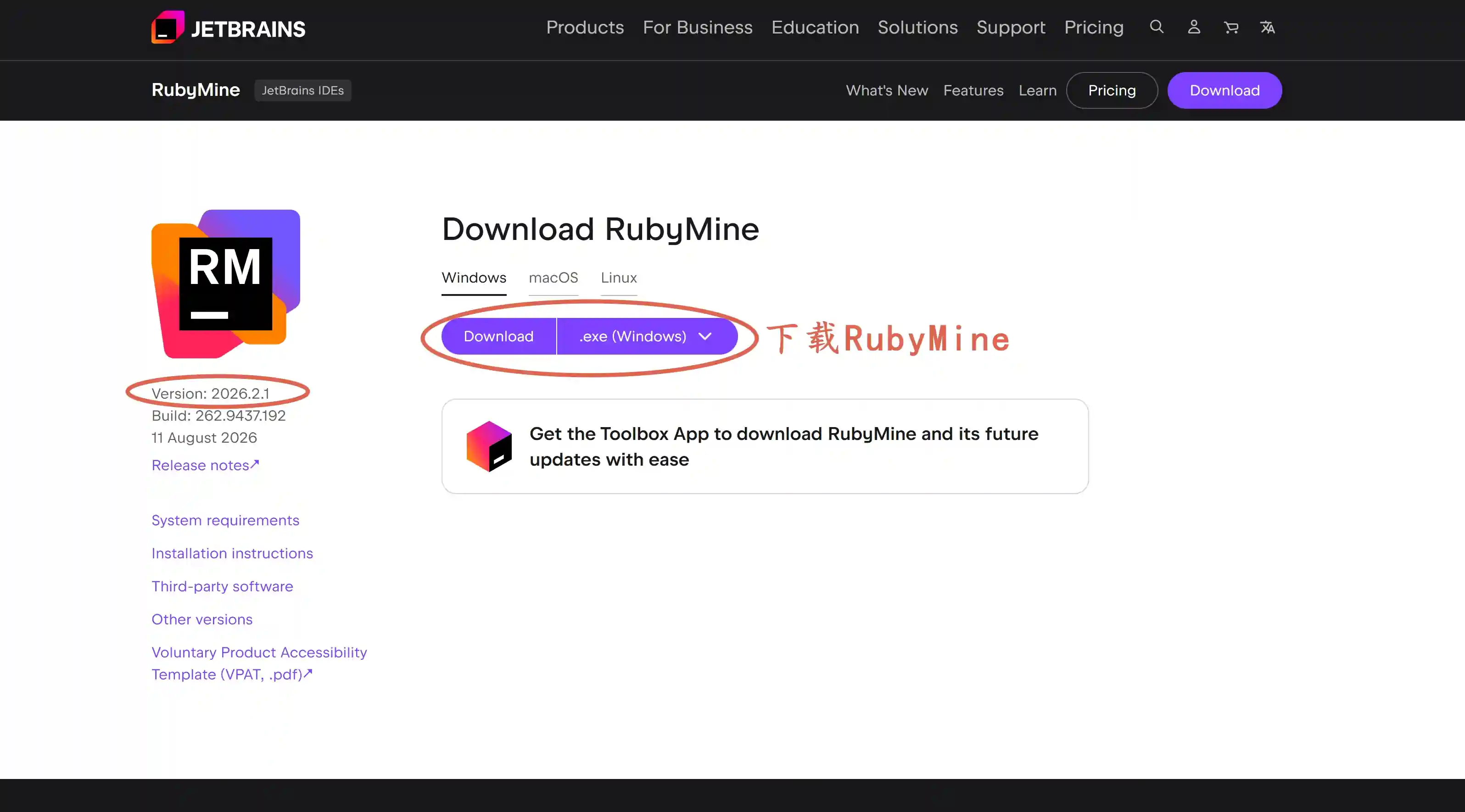 下载 RubyMine 2026.2.1 版本安装包