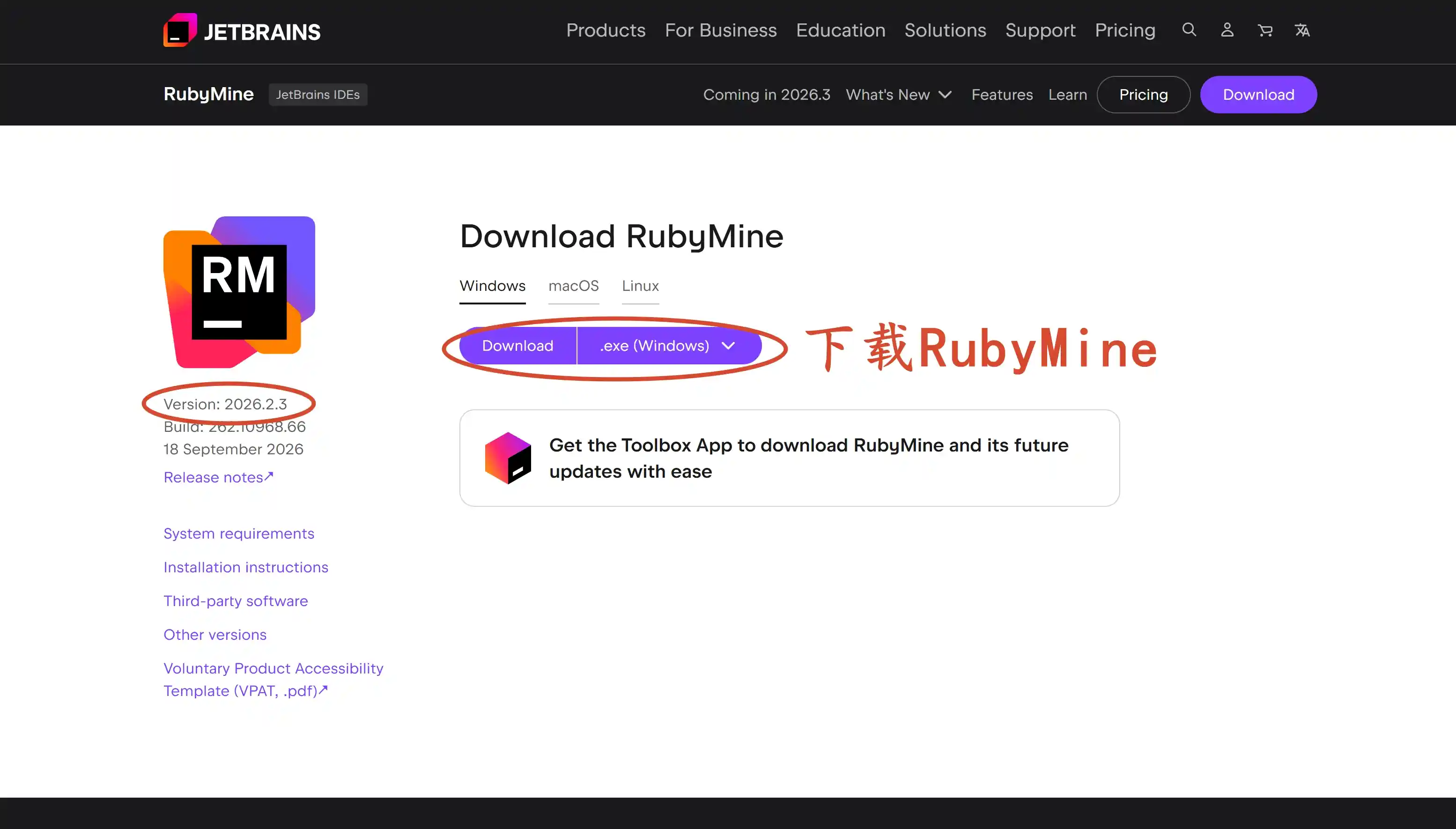下载 RubyMine 2026.2.3 版本安装包